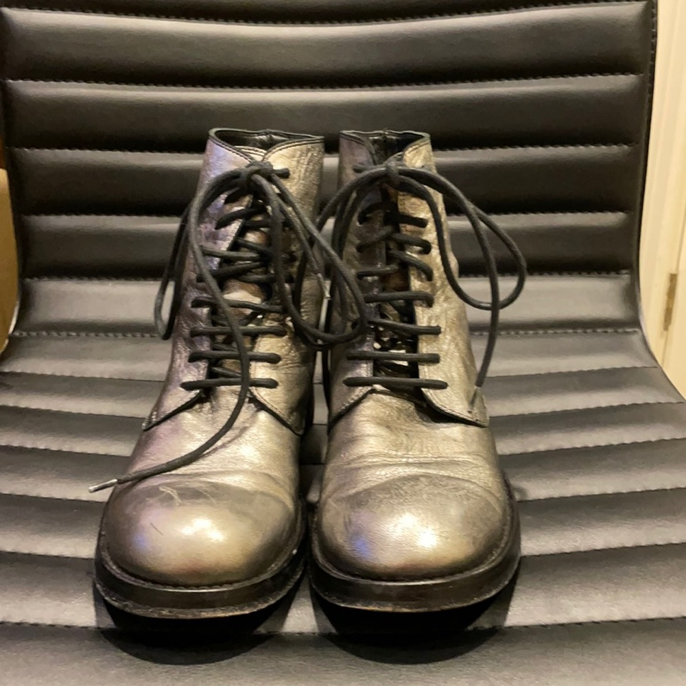 Ann Demeulemeester  pewter lace up combat boot